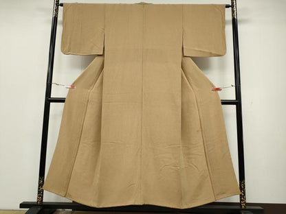 平和屋着物●伝統工芸師　服部光擴　江戸小紋　万筋　黃朽葉色×雄黄色　鬼しぼ縮緬　正絹　逸品　CAAZ2443ut