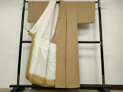 平和屋着物●伝統工芸師　服部光擴　江戸小紋　万筋　黃朽葉色×雄黄色　鬼しぼ縮緬　正絹　逸品　CAAZ2443ut