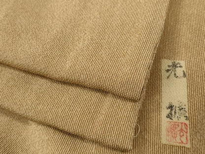 平和屋着物●伝統工芸師　服部光擴　江戸小紋　万筋　黃朽葉色×雄黄色　鬼しぼ縮緬　正絹　逸品　CAAZ2443ut