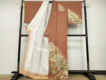 平和屋着物●訪問着　鳳凰草花文　暈し染め　金銀彩　正絹　逸品　CAAZ2444ut
