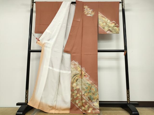 平和屋着物●訪問着　鳳凰草花文　暈し染め　金銀彩　正絹　逸品　CAAZ2444ut