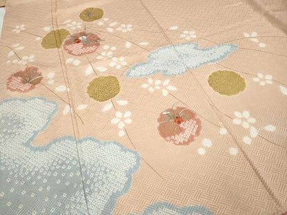 平和屋着物●訪問着　絞り　刺繍　雪輪草花文　金彩　正絹　逸品　CAAZ2446ut