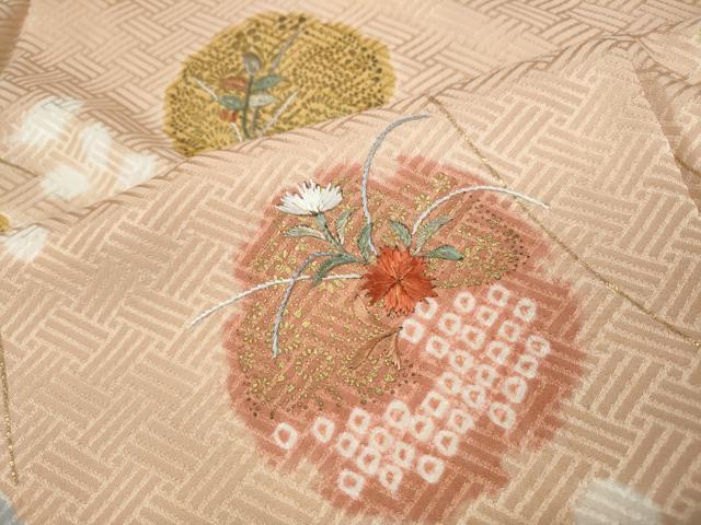 平和屋着物●訪問着　絞り　刺繍　雪輪草花文　金彩　正絹　逸品　CAAZ2446ut