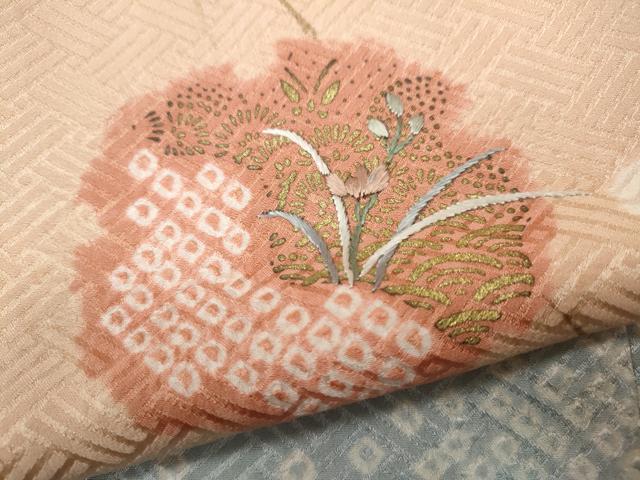 平和屋着物●訪問着　絞り　刺繍　雪輪草花文　金彩　正絹　逸品　CAAZ2446ut