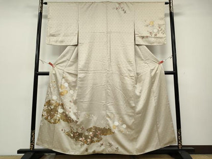 平和屋着物●訪問着 駒刺繍 雲重ね枝花文 金彩 正絹 逸品 未使用 CAAZ2455ut