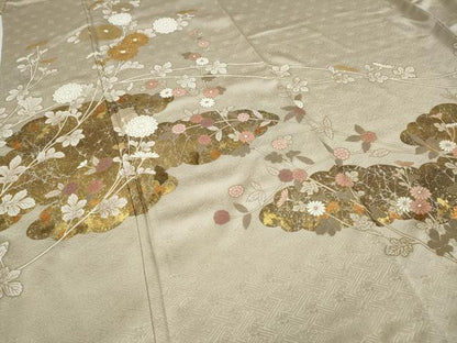 平和屋着物●訪問着 駒刺繍 雲重ね枝花文 金彩 正絹 逸品 未使用 CAAZ2455ut