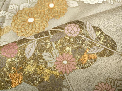 平和屋着物●訪問着 駒刺繍 雲重ね枝花文 金彩 正絹 逸品 未使用 CAAZ2455ut