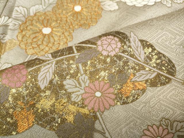 平和屋着物●訪問着 駒刺繍 雲重ね枝花文 金彩 正絹 逸品 未使用 CAAZ2455ut