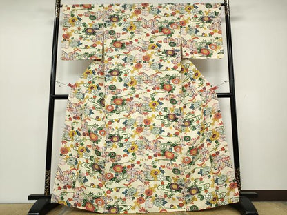 平和屋着物●上質な小紋 型染め 立波花文 正絹 逸品 CAAZ2459ut