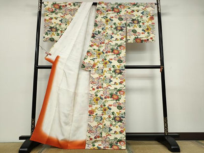 平和屋着物●上質な小紋 型染め 立波花文 正絹 逸品 CAAZ2459ut