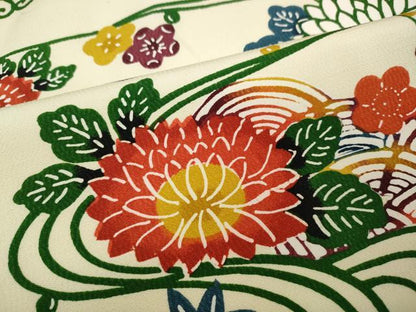 平和屋着物●上質な小紋 型染め 立波花文 正絹 逸品 CAAZ2459ut