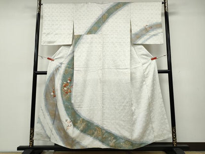 平和屋着物●訪問着 杢目絞り 刺繍 草花文 金銀彩 正絹 逸品 CAAZ2466ut