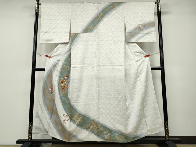 平和屋着物●訪問着 杢目絞り 刺繍 草花文 金銀彩 正絹 逸品 CAAZ2466ut