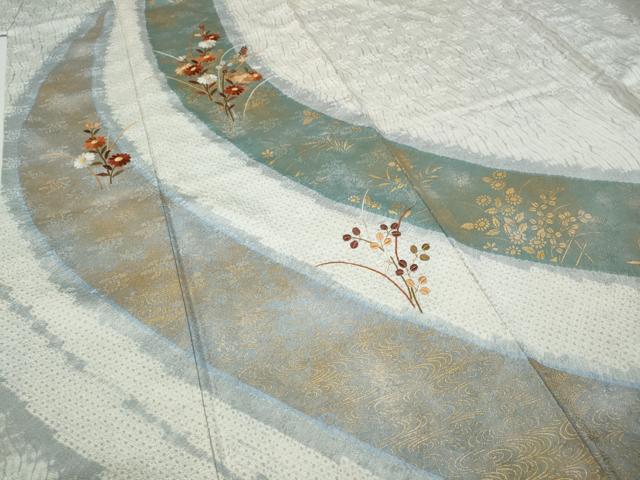 平和屋着物●訪問着 杢目絞り 刺繍 草花文 金銀彩 正絹 逸品 CAAZ2466ut