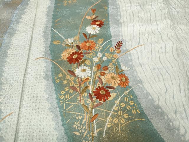 平和屋着物●訪問着 杢目絞り 刺繍 草花文 金銀彩 正絹 逸品 CAAZ2466ut
