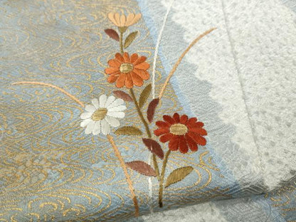 平和屋着物●訪問着 杢目絞り 刺繍 草花文 金銀彩 正絹 逸品 CAAZ2466ut