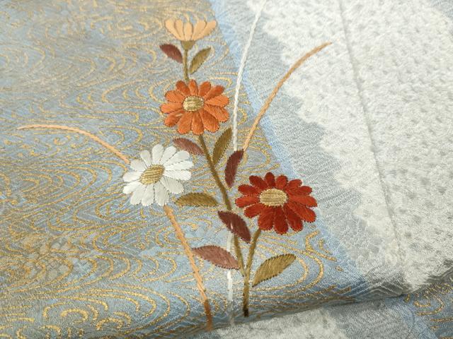平和屋着物●訪問着 杢目絞り 刺繍 草花文 金銀彩 正絹 逸品 CAAZ2466ut