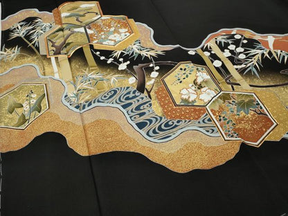 平和屋着物●豪華黒留袖　作家物　駒刺繍　エ霞亀甲草花文　金彩　正絹　逸品　未使用　CAAZ2471ut