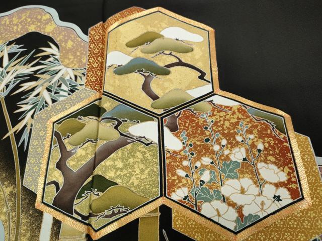 平和屋着物●豪華黒留袖　作家物　駒刺繍　エ霞亀甲草花文　金彩　正絹　逸品　未使用　CAAZ2471ut