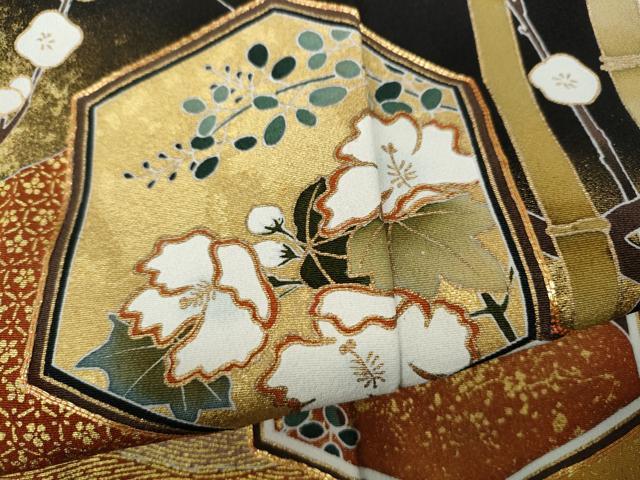 平和屋着物●豪華黒留袖　作家物　駒刺繍　エ霞亀甲草花文　金彩　正絹　逸品　未使用　CAAZ2471ut