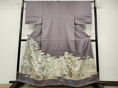 平和屋着物●豪華色留袖 刺繍 流水枝花文 金彩 三越扱い 正絹 逸品 未使用 CAAZ2480ut