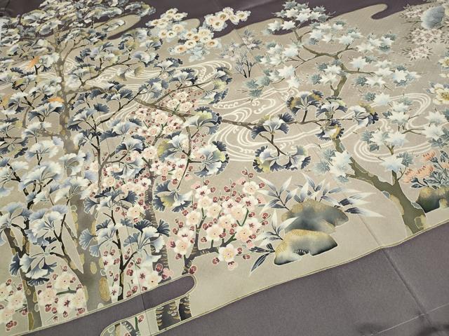平和屋着物●豪華色留袖 刺繍 流水枝花文 金彩 三越扱い 正絹 逸品 未使用 CAAZ2480ut