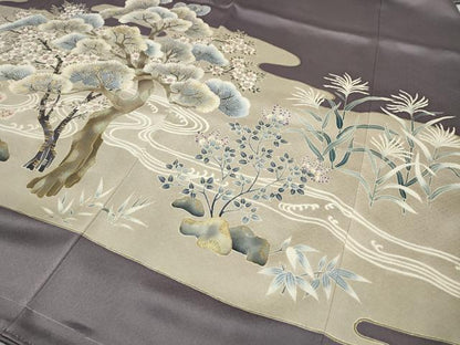 平和屋着物●豪華色留袖 刺繍 流水枝花文 金彩 三越扱い 正絹 逸品 未使用 CAAZ2480ut