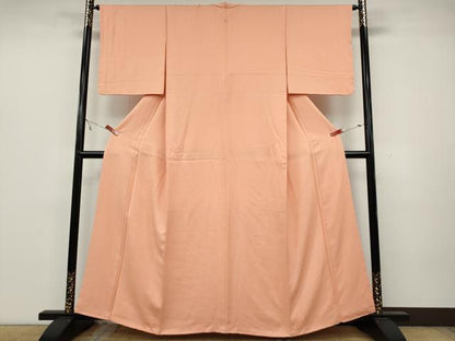 平和屋着物●上質な色無地　鹿の子地紋　赤香色　正絹　逸品　CAAZ2494ut