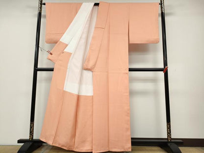 平和屋着物●上質な色無地　鹿の子地紋　赤香色　正絹　逸品　CAAZ2494ut