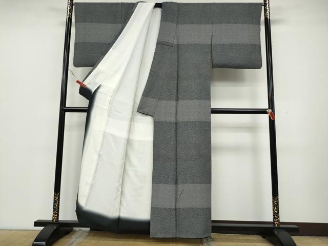 平和屋着物●訪問着　江戸小紋　横段吉祥草花文　黒地　正絹　逸品　CAAZ2500ut
