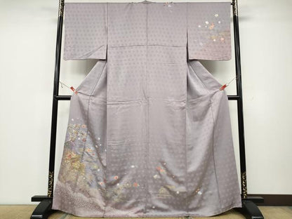 平和屋着物●訪問着 駒刺繍 絞り 御所車花文 金糸 正絹 逸品 CAAZ2502ut