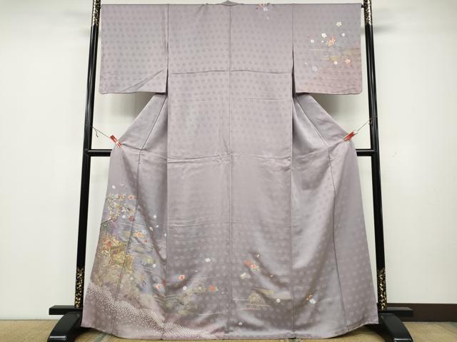平和屋着物●訪問着 駒刺繍 絞り 御所車花文 金糸 正絹 逸品 CAAZ2502ut