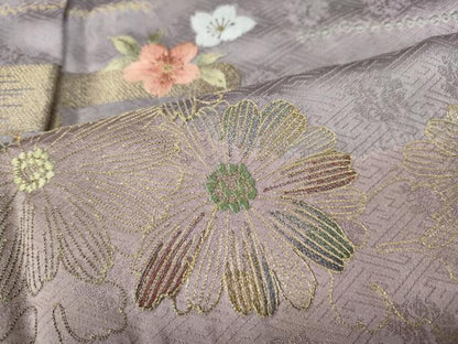平和屋着物●訪問着 駒刺繍 絞り 御所車花文 金糸 正絹 逸品 CAAZ2502ut