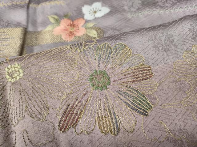 平和屋着物●訪問着 駒刺繍 絞り 御所車花文 金糸 正絹 逸品 CAAZ2502ut