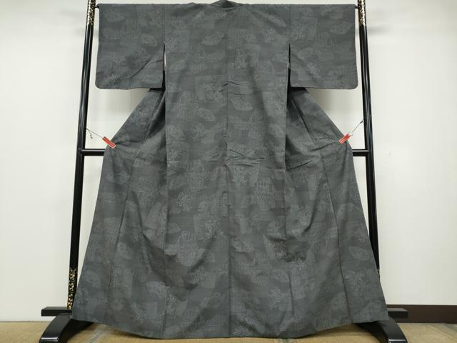 平和屋着物●結城紬　80亀甲　色紙重ね草花文　正絹　逸品　CAAZ2527ut