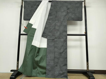 平和屋着物●結城紬　80亀甲　色紙重ね草花文　正絹　逸品　CAAZ2527ut