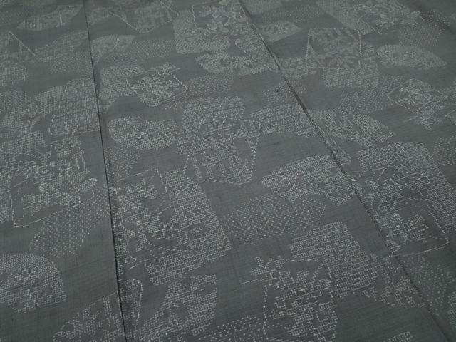 平和屋着物●結城紬　80亀甲　色紙重ね草花文　正絹　逸品　CAAZ2527ut
