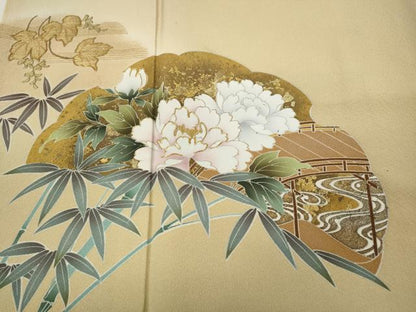 平和屋着物●豪華色留袖　駒刺繍　雪芝草花文　金彩　正絹　逸品　CAAZ2549ut