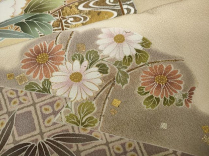 平和屋着物●豪華色留袖　駒刺繍　雪芝草花文　金彩　正絹　逸品　CAAZ2549ut