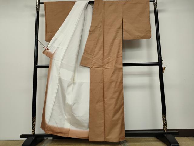 平和屋着物●結城紬 色無地 赤香色 正絹 逸品 CAAZ2565ut