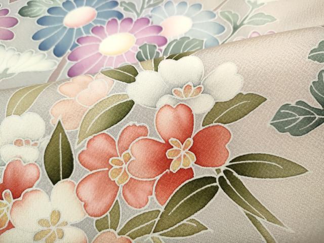 平和屋着物●訪問着　友禅　草花文　正絹　逸品　CAAZ2571ut