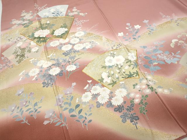 平和屋着物●訪問着　作家物　駒刺繍　地紙草花文　暈し染め　金彩　正絹　逸品　CAAZ2578ut
