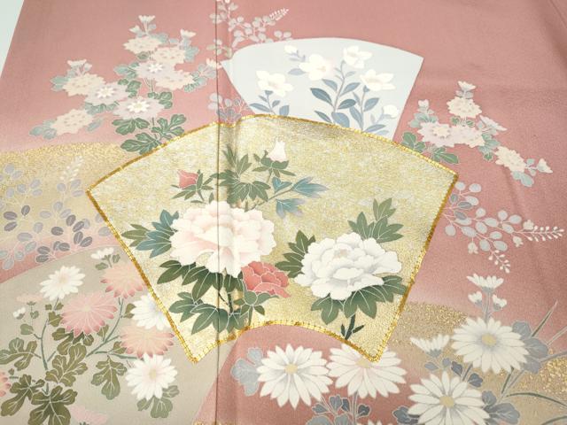 平和屋着物●訪問着　作家物　駒刺繍　地紙草花文　暈し染め　金彩　正絹　逸品　CAAZ2578ut