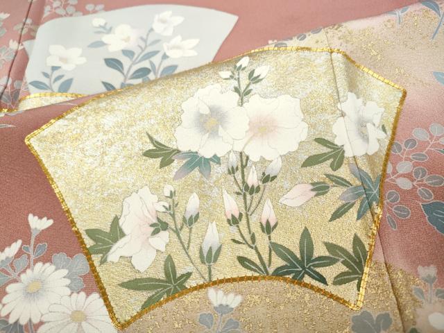 平和屋着物●訪問着　作家物　駒刺繍　地紙草花文　暈し染め　金彩　正絹　逸品　CAAZ2578ut