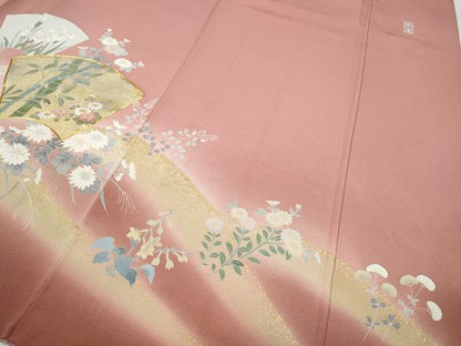 平和屋着物●訪問着　作家物　駒刺繍　地紙草花文　暈し染め　金彩　正絹　逸品　CAAZ2578ut