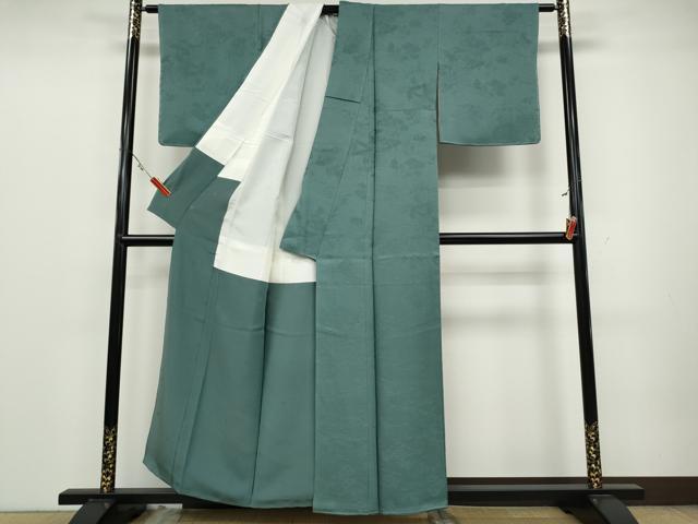 平和屋着物●上質な色無地　御所車風景人物地紋　千草色　正絹　逸品　CAAZ2600ut