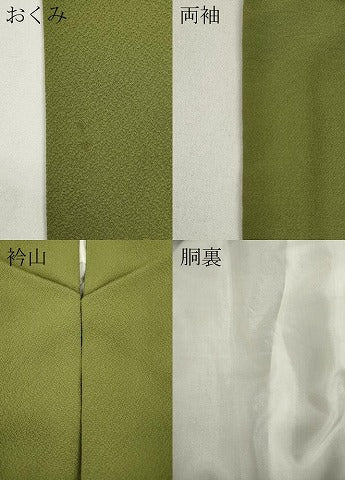 平和屋着物●上質な色無地　霞地紋　鶯色　正絹　逸品　CAAZ2602ut
