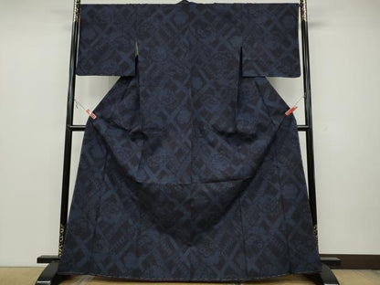 平和屋着物●結城紬　80亀甲　雪輪草花文　正絹　逸品　CAAZ2607ut