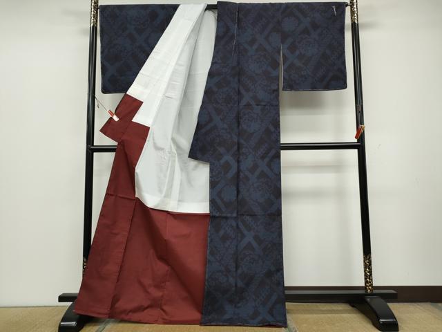 平和屋着物●結城紬　80亀甲　雪輪草花文　正絹　逸品　CAAZ2607ut