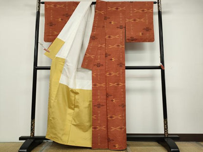 平和屋着物●上質な紬　絣文様　正絹　逸品　CAAZ2610ut